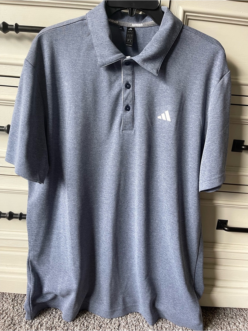 Adidas Men's Heathered Blue Athletic Polo Shirt size large